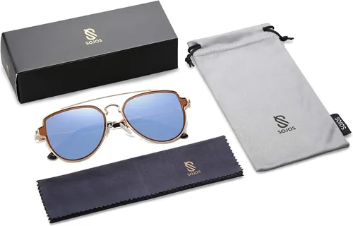 Vista 5 de SOJOS Retro Aviator Polarized Double Bridge Sunglasses for Men Women Mirrored Lens SJ1051
