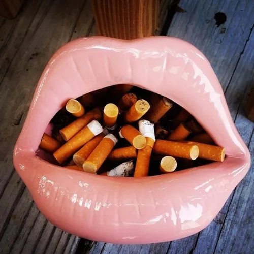 Vista 5 de Bandeja de ceniza de cerámica boca labio novedad cigarrillo cenicero titular para el hogar (rosa)