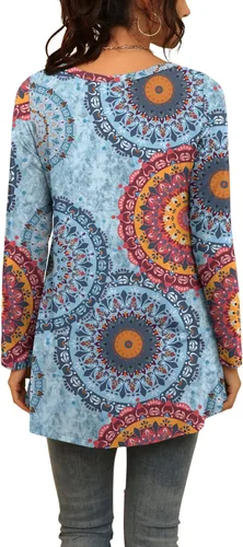 Vista 82 de AWULIFFAN Blusa tipo túnica holgada de manga larga con cuello redondo para mujer