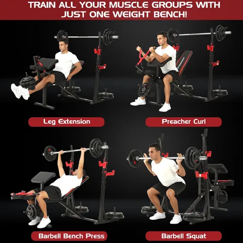 Vista 7 de OPPSDECOR 900LBS Weight Bench Set with Squat Rack Preacher Curl Weight Bench with Leg Extension Bench Press Set Workout Bench for Home Gym Full Body