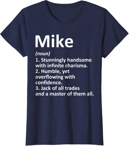 Vista 37 de MIKE Definition - Camiseta divertida para regalo de cumpleaños con nombre personalizado, Negro, S