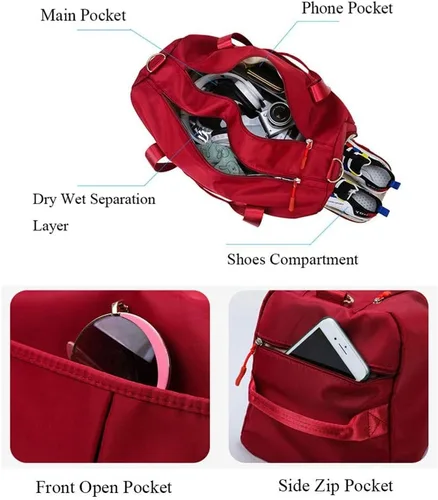 Vista 4 de KARRESLY Bolsa deportiva de gimnasio para mujeres u hombres, bolsa de viaje con bolsillo húmedo y compartimento para zapatos para entrenamiento