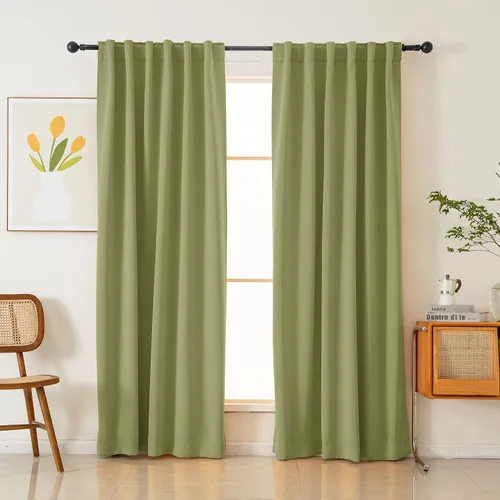 Vista 5 de Pickluc Cortinas opacas de 63 pulgadas de largo, 2 paneles de cortinas opacas para dormitorio o sala de estar, pestaña trasera y bolsillo para Negro