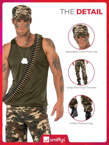Vista 5 de Smiffys Disfraz de camuflaje caqui para hombre, color verde caqui