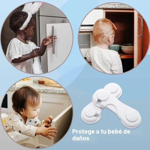 Vista 5 de Cerraduras de puerta de gabinete para seguridad de bebés y niños, paquete de 4 cerraduras de gabinete a prueba de niños con adhesivo para cajones