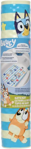 Vista 2 de Alfombra de baño Bluey para niños, niños pequeños y bebés, de 15.5 por 22 pulgadas, antideslizante, alfombrilla de baño con ventosas, lavable a