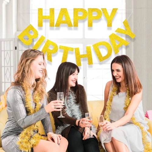 Vista 5 de Cartel de feliz cumpleaños – Cartel de fondo preencordado de 9 pies para mujeres, hombres, niñas, niños, decoraciones de cumpleaños con purpurina