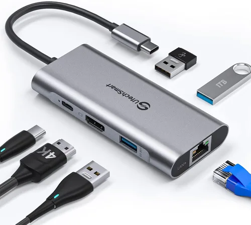 Vista 9 de UtechSmart USB C Hub,Ethernet Multiport 6 in 1 USB C to HDMI Adapter Black Negro