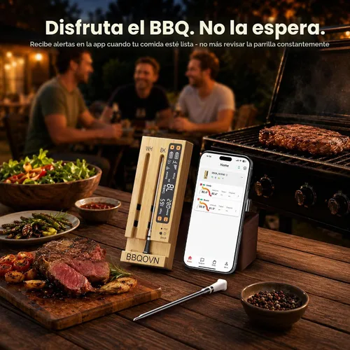 Vista 2 de BBQOVN Termómetro inalámbrico WiFi Sub-1G para carne, rango ilimitado, 7 sensores certificados NIST con temperatura ambiente, 2 formas de monitoreo