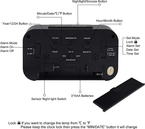 Vista 7 de Lesipee Reloj despertador digital, reloj para dormitorio, reloj de escritorio, funciona con pilas, reloj digital con luz nocturna inteligente