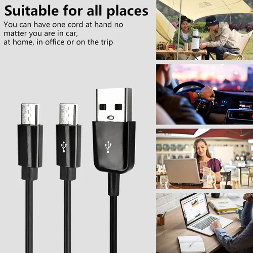 Vista 7 de CERRXIAN Cable de carga divisor USB tipo C, cable de carga múltiple 2 en 1 de 1 pies, USB A a 2 USB tipo C Y Splitter Data Snyc cable