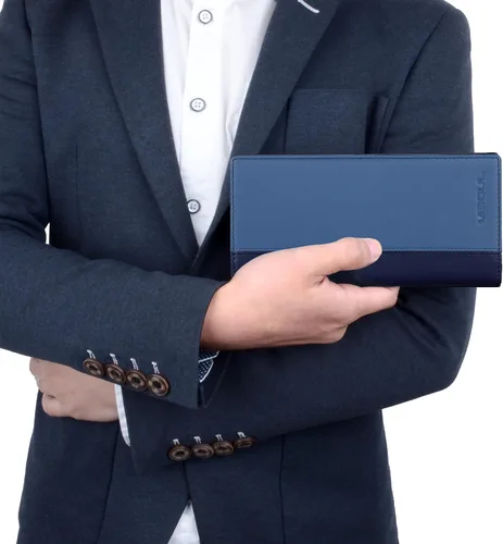 Vista 7 de VISOUL Billeteras largas de cuero con bolsillo con cremallera para hombres y mujeres, bloqueo RFID, billetera alta para secretaria, Azul y azul