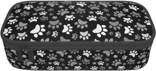 Vista 9 de Perinsto Estuche de lápices de patas de animales de perro blanco y negro de gran capacidad, caja de papelería con múltiples compartimentos, soporte