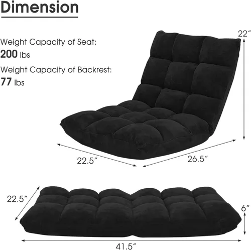 Vista 3 de Casart Tumbona plegable para juegos con 14 posiciones ajustables, marco de acero, acolchado de esponja, sofá reclinable (negro)