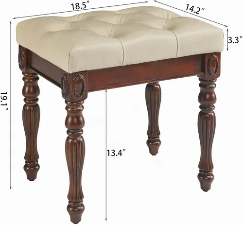 Vista 3 de Escritorio pequeño con juego de taburetes, mesa de tocador de maquillaje con espejo abatible y taburete tapizado, tocadores de madera maciza con 2