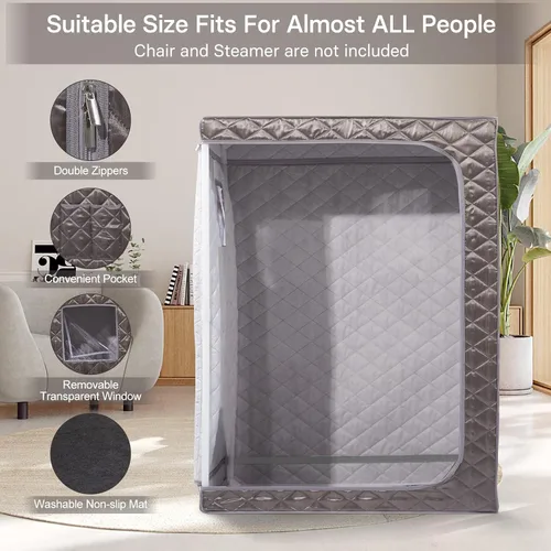 Vista 3 de Smartmak Sauna de vapor de tamaño completo, para una o dos personas, spa en casa de gran espacio, vaporizador de 4 litros y 2 sillas incluidas, gris