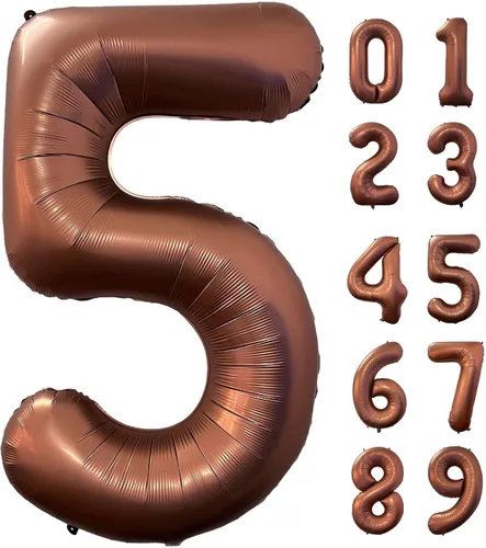 Vista 16 de Globo marrón café número 0 de 40 pulgadas, tamaño grande, papel de aluminio de Mylar retro, globos de helio marrón para fiesta de cumpleaños Café