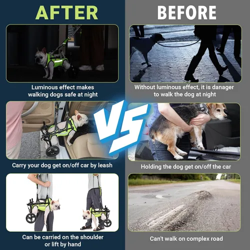 Vista 3 de Silla de ruedas para perros para patas traseras, para todas las razas de perros - Incluye chaleco de alta visibilidad, correa y elevador