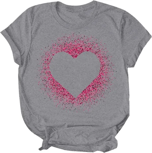 Vista 17 de Camisetas de manga corta con estampado de corazón para mujer, camisetas de ajuste regular, linda y divertida, ropa de regalo 2023
