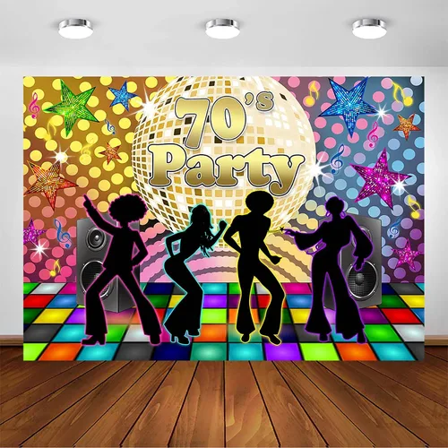 Vista 7 de Avezano Fondo de fiesta de regreso a los años 70 para adultos, decoraciones de fiesta de discoteca, bola de discoteca retro de los años 70, Let's