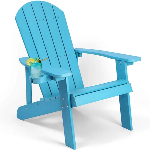 Vista 13 de Silla Adirondack, sillas de plástico resistentes a todo tipo de clima, con soporte para tazas, 5 pasos fáciles de instalar, sillas de exterior