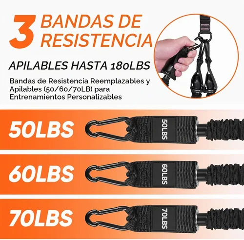 Vista 4 de Adjustable Length Pedal Resistance Band with Handle for Working Out, Replaceable 180Lbs Exercise Bands with Foot Pedals, Home Gym Workout Equipment