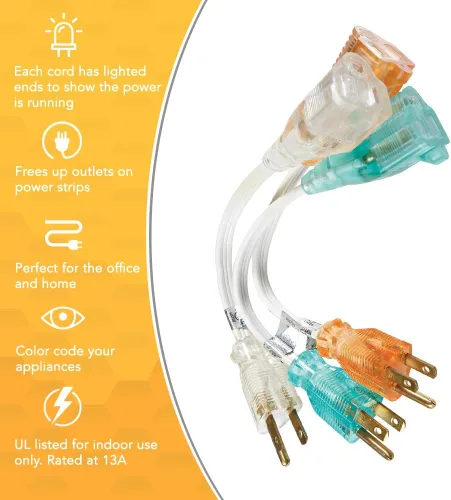 Vista 3 de Coleman Cable 6991 16/3 3 unidades, 8 pulgadas. Hogar cubeta – Alargador de llave Cords, 6991