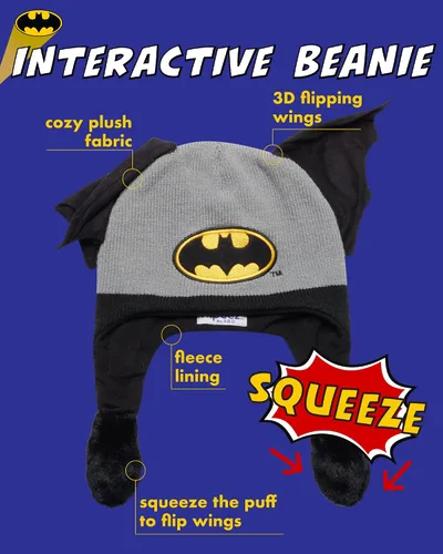 Vista 2 de DC Comics Flipeez - Gorro de invierno de Batman para niños, con forro polar 3D, con solapa para las orejas (Edad 4-7)