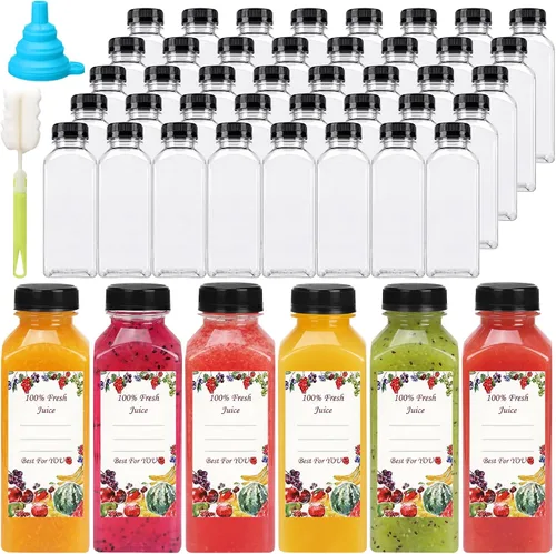 Vista 11 de SUPERLELE 20 botellas de plástico de 2 onzas con tapas, botellas de jengibre reutilizables, transparentes, a granel, para jugo, leche y otras bebidas