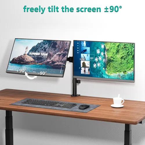Vista 4 de Soporte de monitor dual para pantallas de 13 a 27 pulgadas, brazos de monitor dobles para 2 monitores de hasta 22 libras, soporte de escritorio