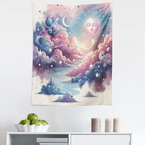 Vista 178 de Ambesonne Tapiz Trippy, vista panorámica de la cascada con bosques de ensueño y mandala oriental psicodélico, decoración de tela para colgar