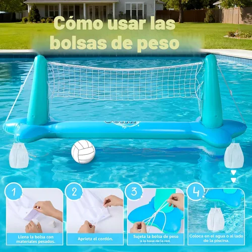 Vista 4 de JOYIN Juego de flotador inflable para piscina, red de voleibol y aros de baloncesto, juguete flotante de natación para niños y adultos, flotadores