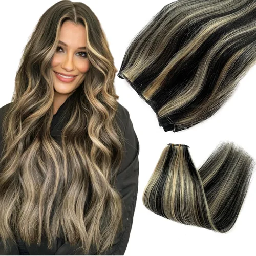Vista 9 de Extensiones de cabello con micro puntas, 16 pulgadas, balayage, color #18, rubio beige, mezclado #60 rubio platino, extensiones de cabello humano