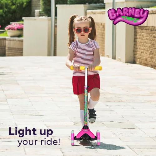 Vista 8 de Patinete para niños, auto equilibrio de 3 ruedas, ruedas LED iluminadas Barney