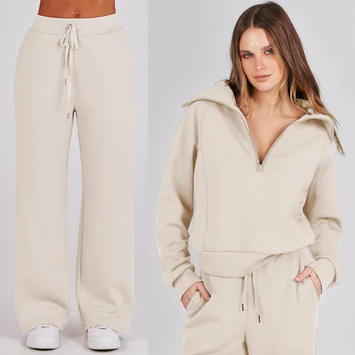 Vista 5 de Nouveou - Ropa de descanso de 2 piezas, sudadera con media cremallera, conjuntos de chándal para mujer, 2 piezas