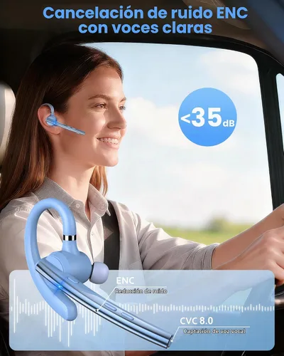 Vista 5 de Auriculares Bluetooth, 72H trabajo auricular inalámbrico de un solo oído Azul claro