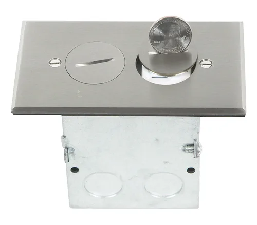 Vista 4 de ENERLITES Kit de caja de piso con tapa de rosca, 12,7 cm x 7,1 cm, 1 banda, receptáculo dúplex de 20 A resistente a manipulaciones y a