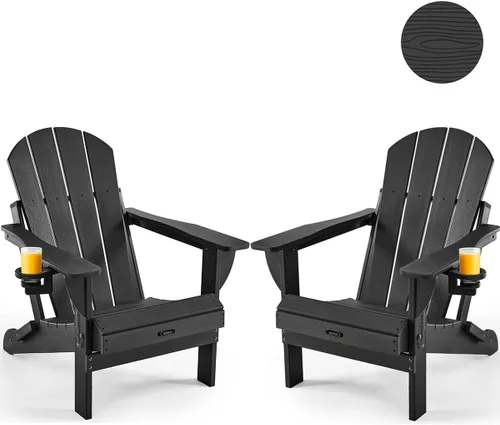 Vista 39 de Ciokea Silla Adirondack plegable con textura de madera, silla Adirondack para patio, resistente a la intemperie, silla de plástico para hoguera