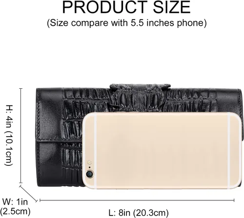 Vista 5 de PIJUSHI Cartera de piel de cocodrilo RFID para mujer organizada Negro