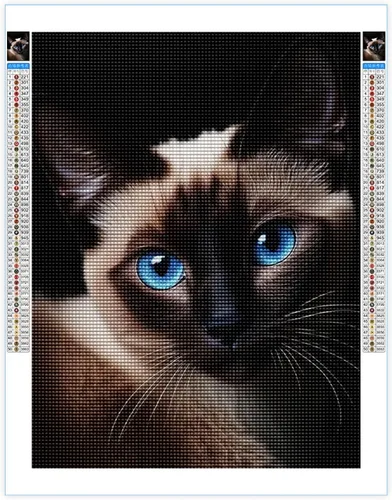 Vista 2 de Kits de pintura de diamantes para adultos, lindo gato siamés redondo de taladro completo 5D diamantes gemas arte taladro kits de decoración