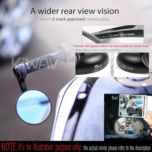 Vista 5 de KiWAV Espejos de extremo de barra de motocicleta retro negro compatible con manillar roscado M6