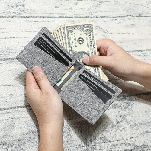 Vista 3 de Lanyani Carteras RFID plegables simples Sack - gris claro Minimalista