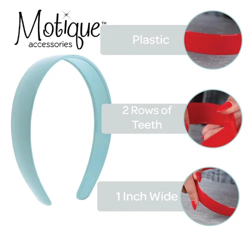 Vista 3 de Motique Accessories. Vincha rígida de plástico de 1pulgada. Con dientes, para mujeres y niñas., Blanco
