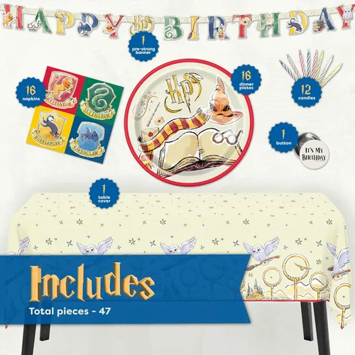 Vista 2 de Kit de decoración de cumpleaños de Harry Potter Suministros para fiesta de cumpleaños de Harry Potter Con cubierta de mesa de Harry Potter