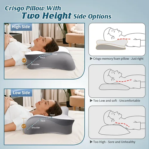 Vista 6 de Almohada cervical para el cuello, almohada refrescante para aliviar el dolor de cuello, almohada ergonómica para dormir de lado, almohadas de espuma