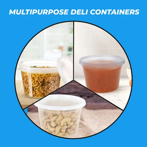 Vista 3 de Contenedores de delicatessen con tapas, recipientes de almacenamiento de alimentos con tapas de 16 oz (16 oz - 48 juegos)