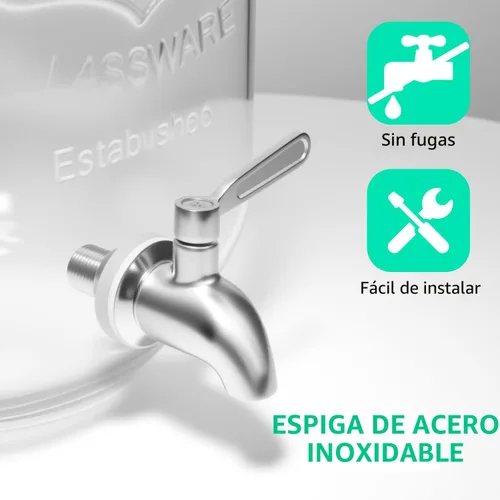 Vista 2 de dispensador de bebidas de vidrio de 1 galón con soporte, paquete de 2 dispensadores de vidrio con llave de acero inoxidable, dispensador de agua