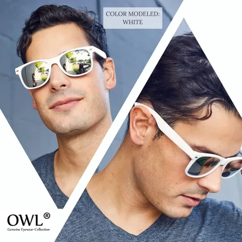 Vista 4 de Owl Lentes de sol vintage con montura de cuerno para mujer y hombre, lentes de espejo con protección UV, lentes de sol vintage, montura mate