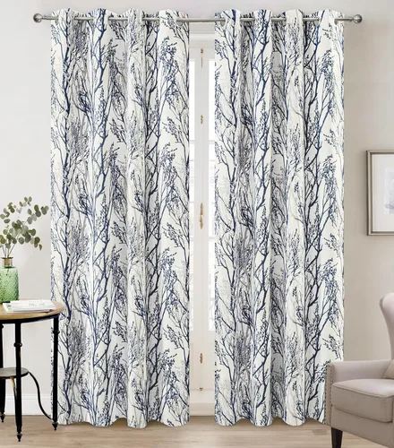 Vista 29 de DriftAway Cortinas opacas con diseño de ramas de árbol, doble capa, 84 pulgadas de largo, para dormitorio, estampado clásico, aislamiento térmico