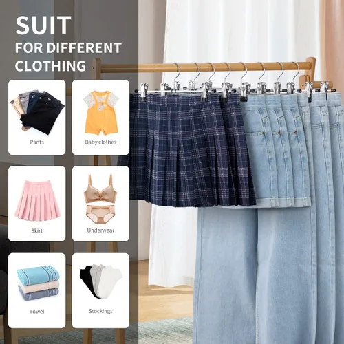 Vista 6 de Cimlord Paquete de 12 perchas para pantalones con clips para mujer, perchas de metal resistente para ropa para armario, ahorro de espacio